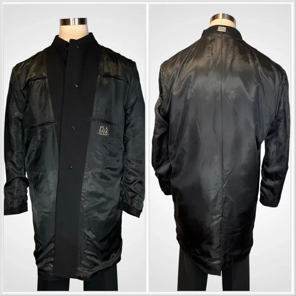 Jos A Bank Mens 44R Black Wool Topcoat Overcoat Knee-Length Walking Coat